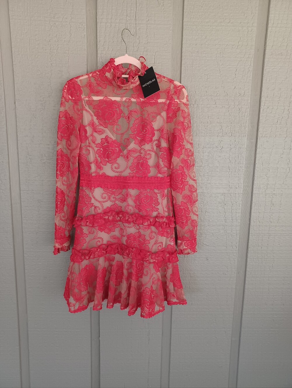 Nicholas Rosie Lace High Neck Mini Dress Size 4 Wedding Guest Cocktail Defect